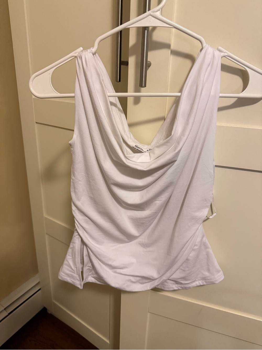Abercrombie & Fitch White Draped Cowl-Neck Tank